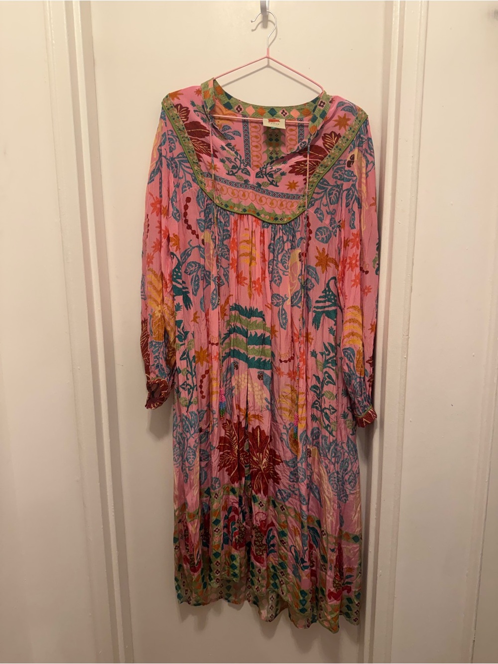 FARM Rio Pink Floral Paisley Long Sleeve Midi Dress